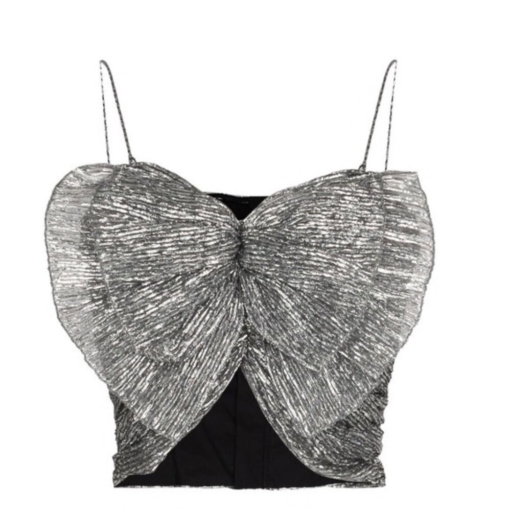 Isabel Marant Tresha Silver Metallic Bow Top Size 2 Bustier Cocktail - Picture 5 of 15